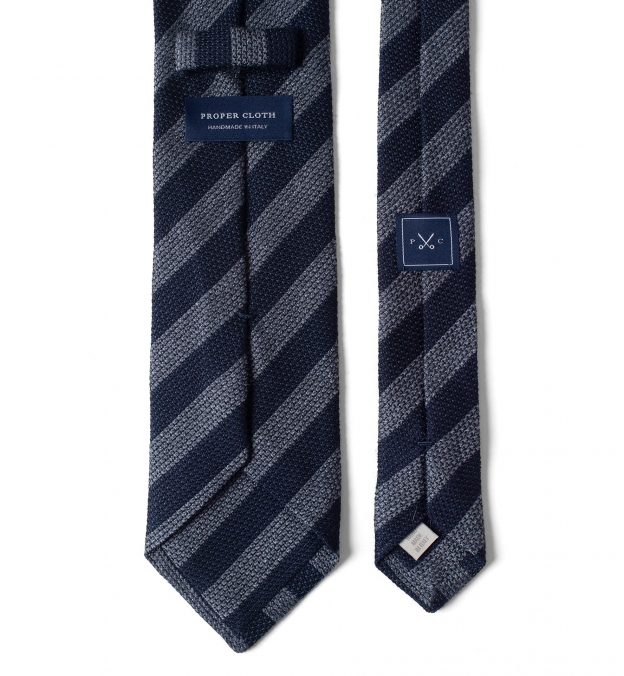 Navy and Grey Striped Wool Grenadine Tie by Proper Cloth
