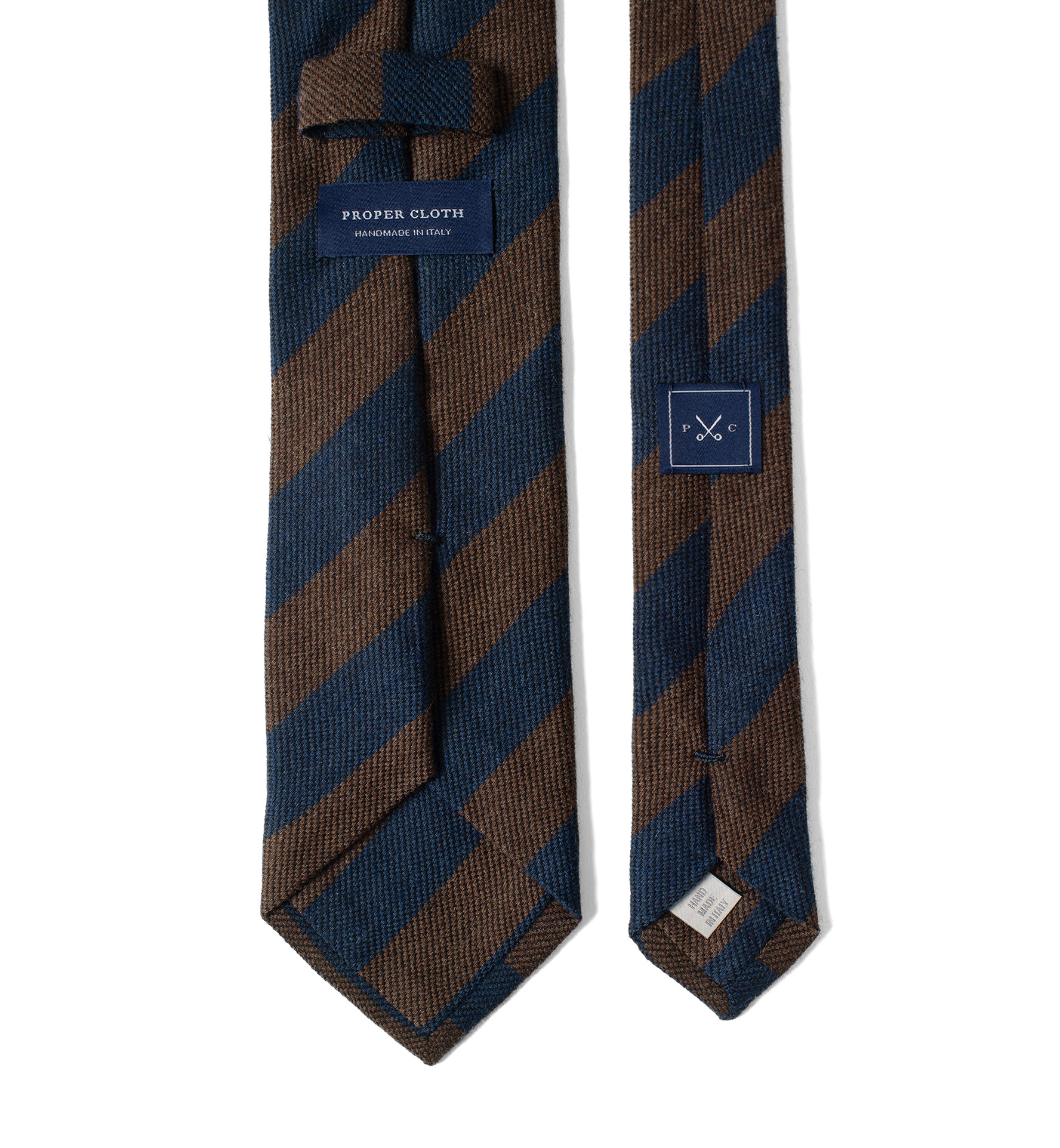 Chestnut and Navy Striped Wool Tie by Proper Cloth