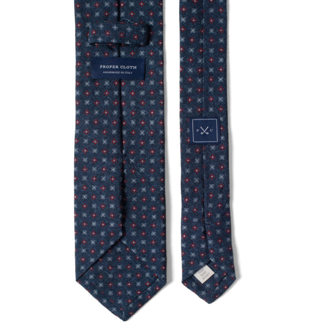 Navy and Scarlet Foulard Wool Tie by Proper Cloth