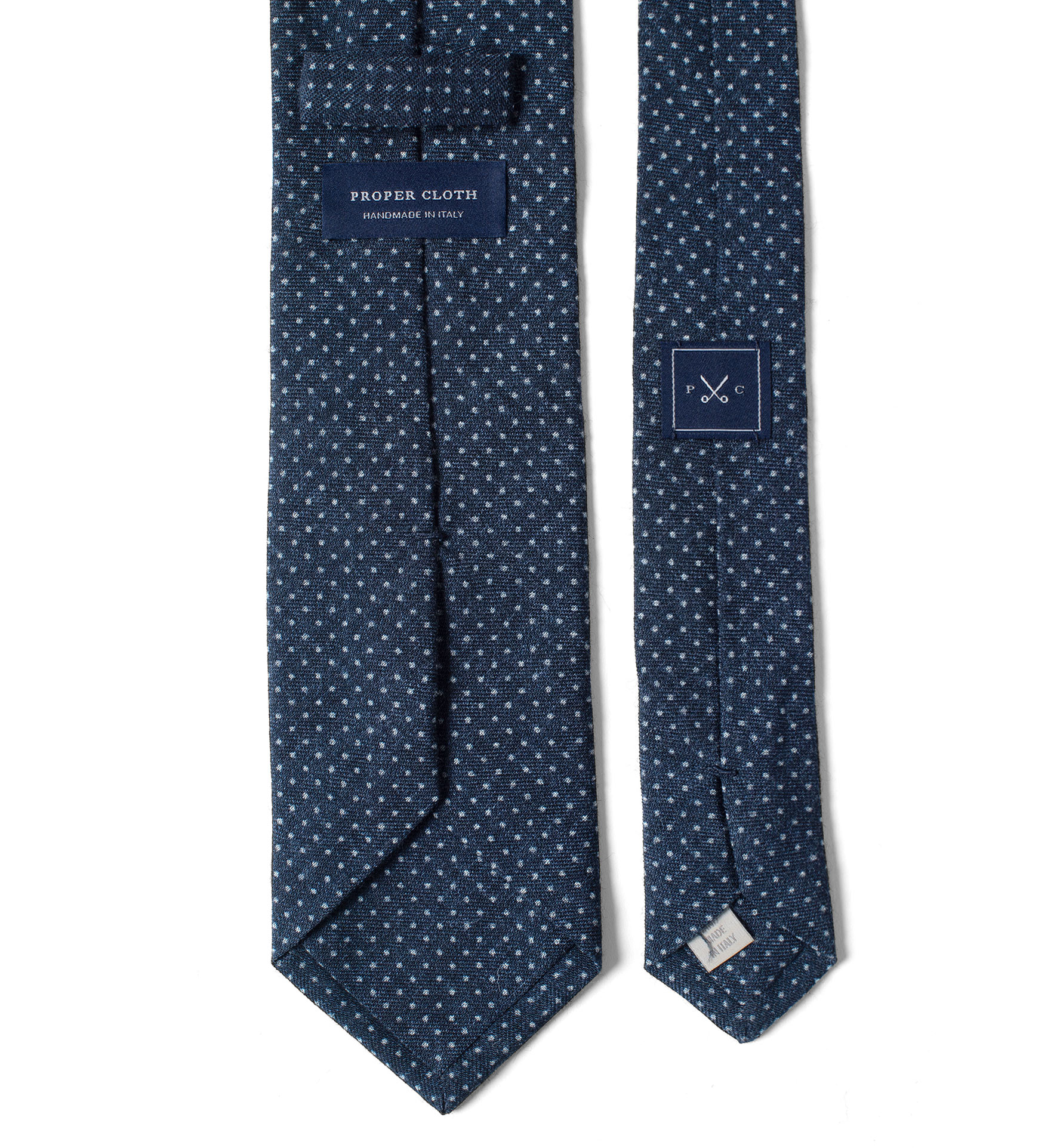 Navy and Grey Pindot Wool Tie by Proper Cloth