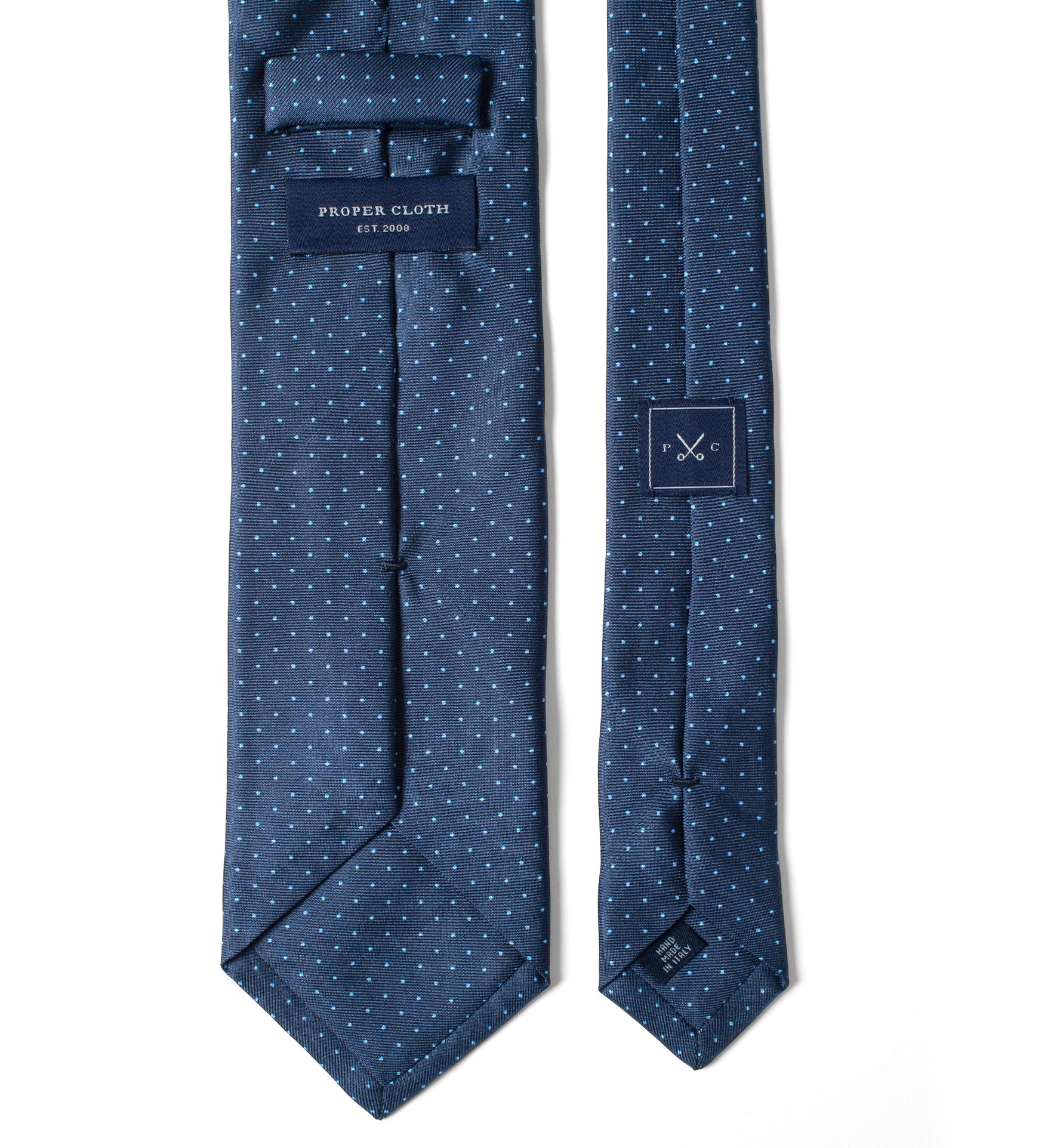 Navy and Light Blue Pindot Silk Tie by Proper Cloth