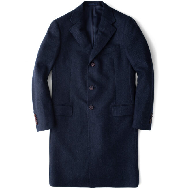 Bleecker Navy Herringbone Wool and Cashmere Coat