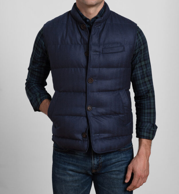 Cortina Navy Herringbone Wool Button Vest by Proper Cloth