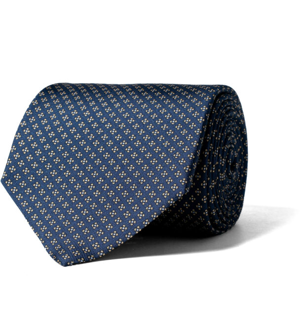 Navy and Yellow Small Foulard Silk Tie by Proper Cloth