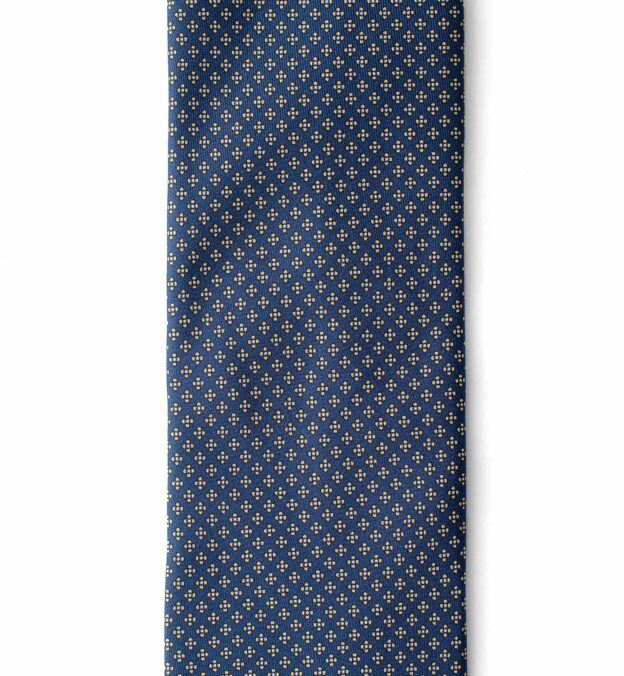 Navy and Yellow Small Foulard Silk Tie by Proper Cloth