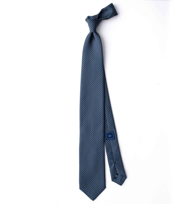 Navy and Yellow Small Foulard Silk Tie by Proper Cloth
