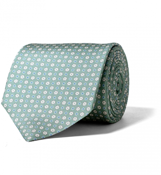 Light Green Small Floral Print Tie by Proper Cloth