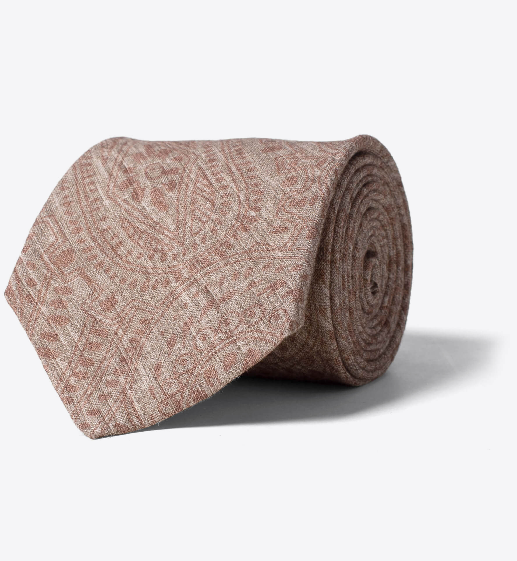 Beige Large Print Linen Tie By Proper Cloth
