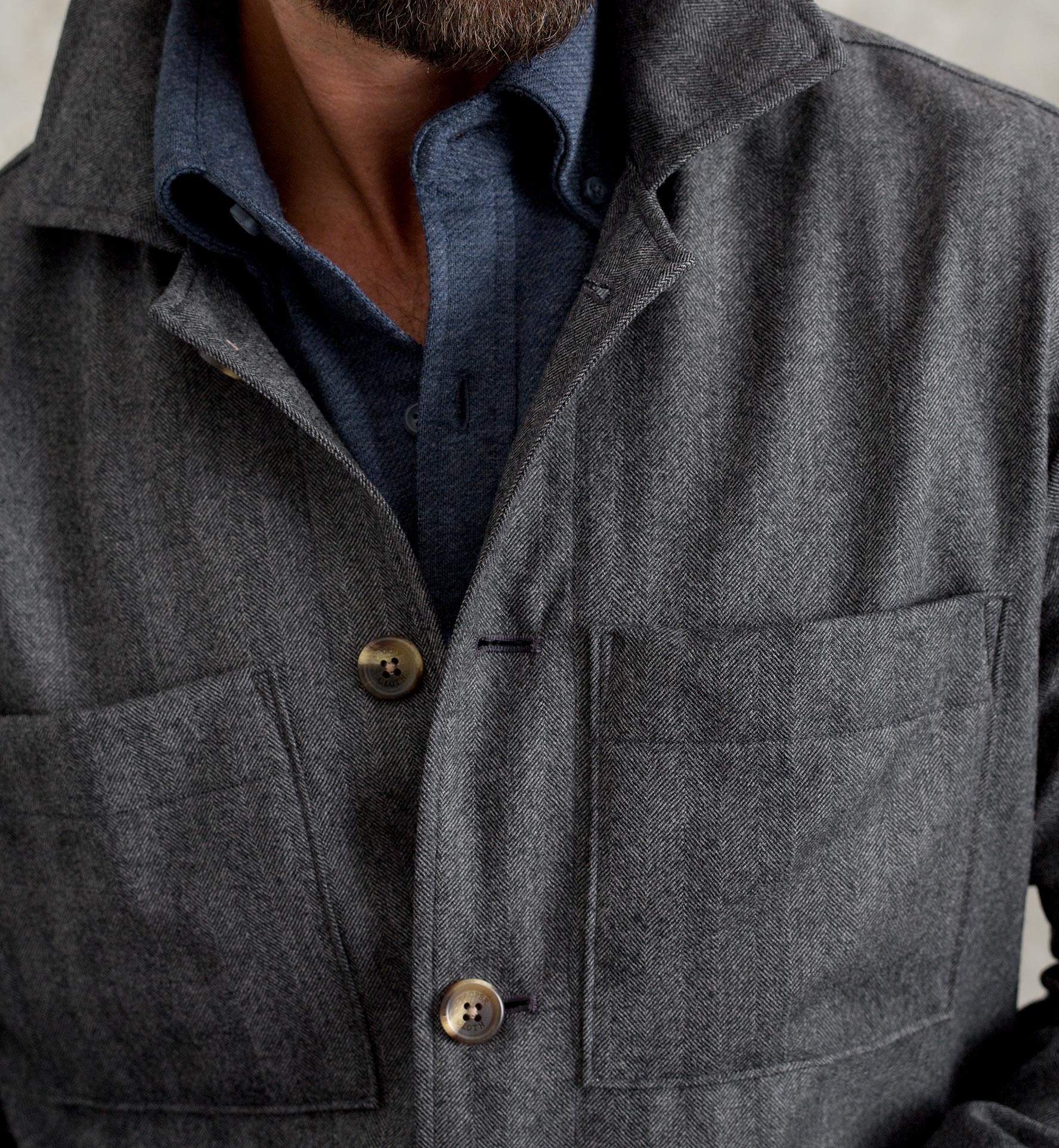 Charcoal Herringbone Wool Shirt Jacket by Proper Cloth
