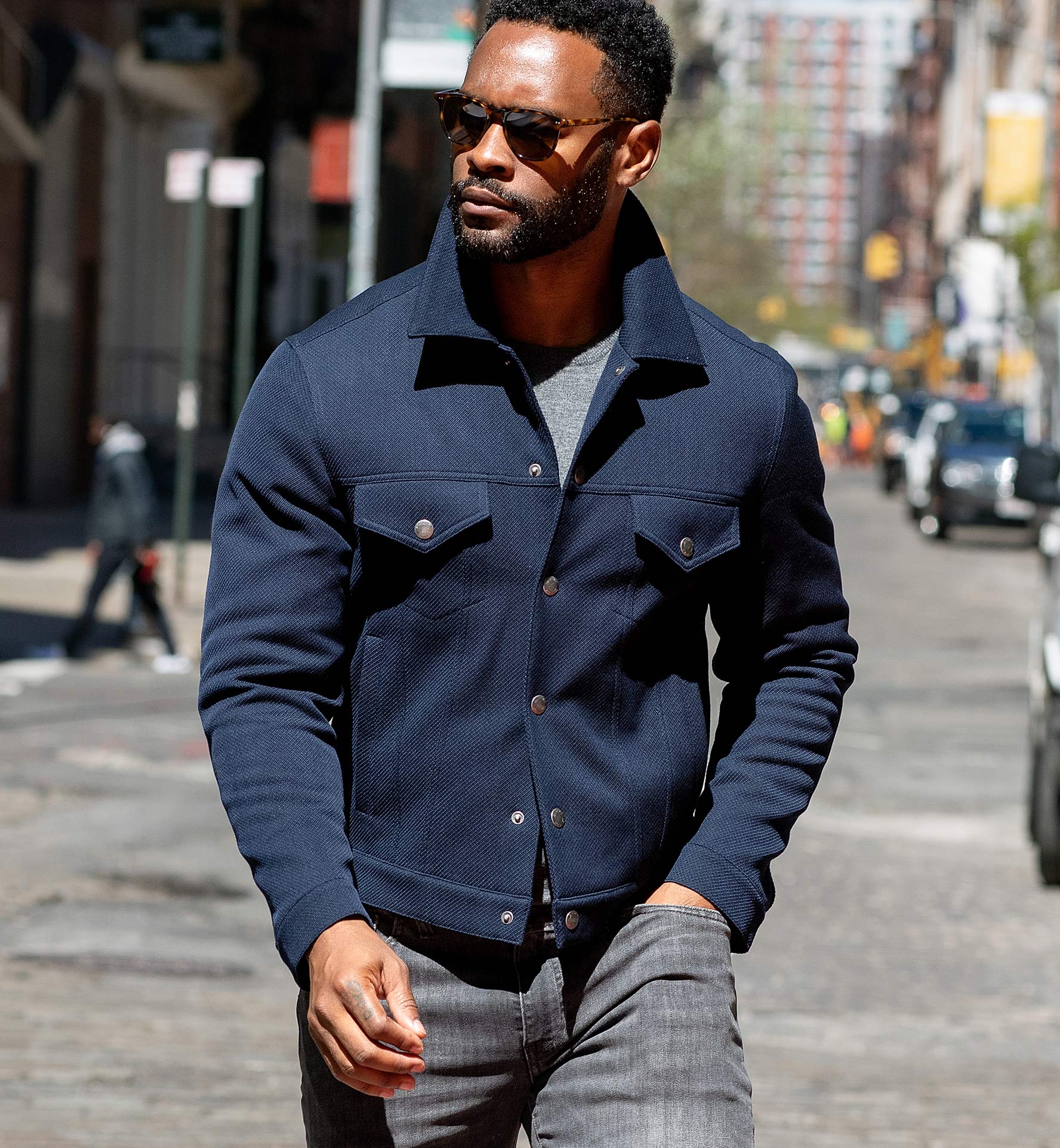 Lafayette Navy Blue Wool and Cotton Trucker Jacket by Proper Cloth