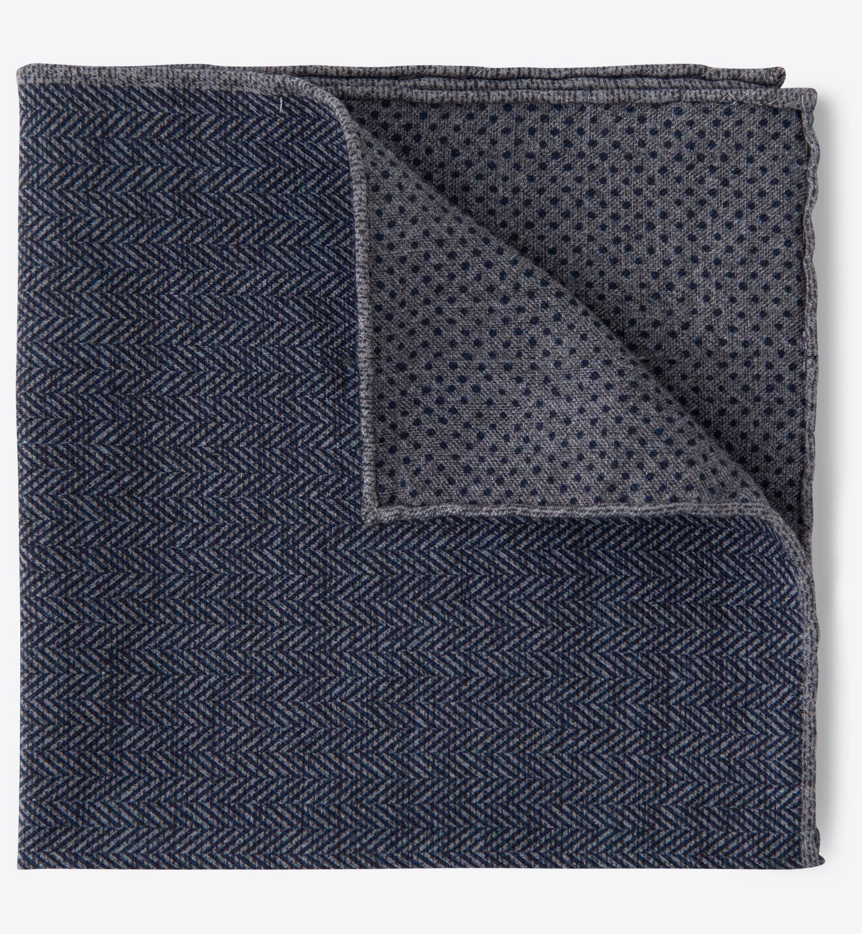 Navy and Grey Herringbone Print Pocket Square by Proper Cloth