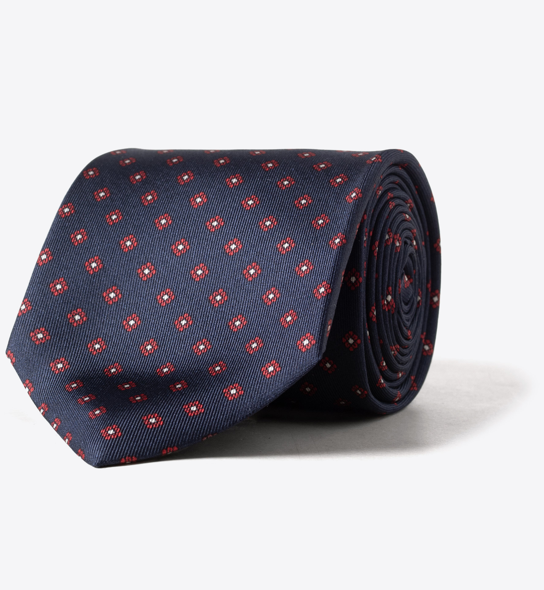 Navy and Scarlet Small Foulard Print Silk Tie by Proper Cloth