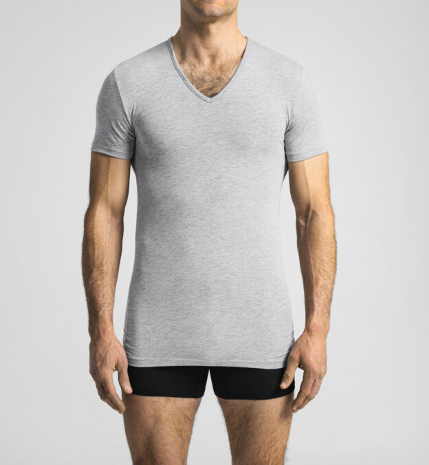 Fashion Shirts V-Neck Shirts Hallhuber basic V-Neck Shirt light grey cable stitch casual look 