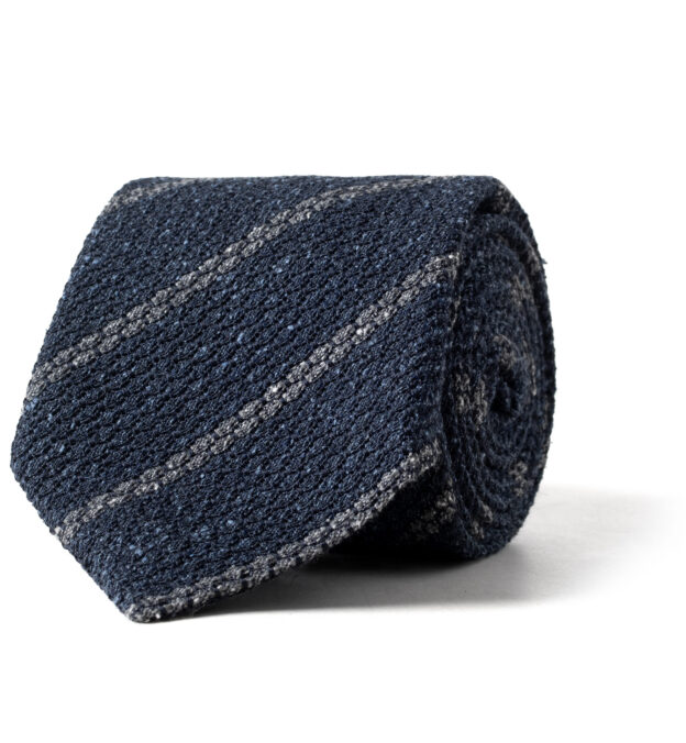 Intro Navy and Steel Blue Block Striped Grenadine Tie Length: 58⅜ Width: 3½”