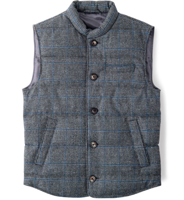 Cortina Grey and Blue Windowpane Wool Button Vest by Proper Cloth