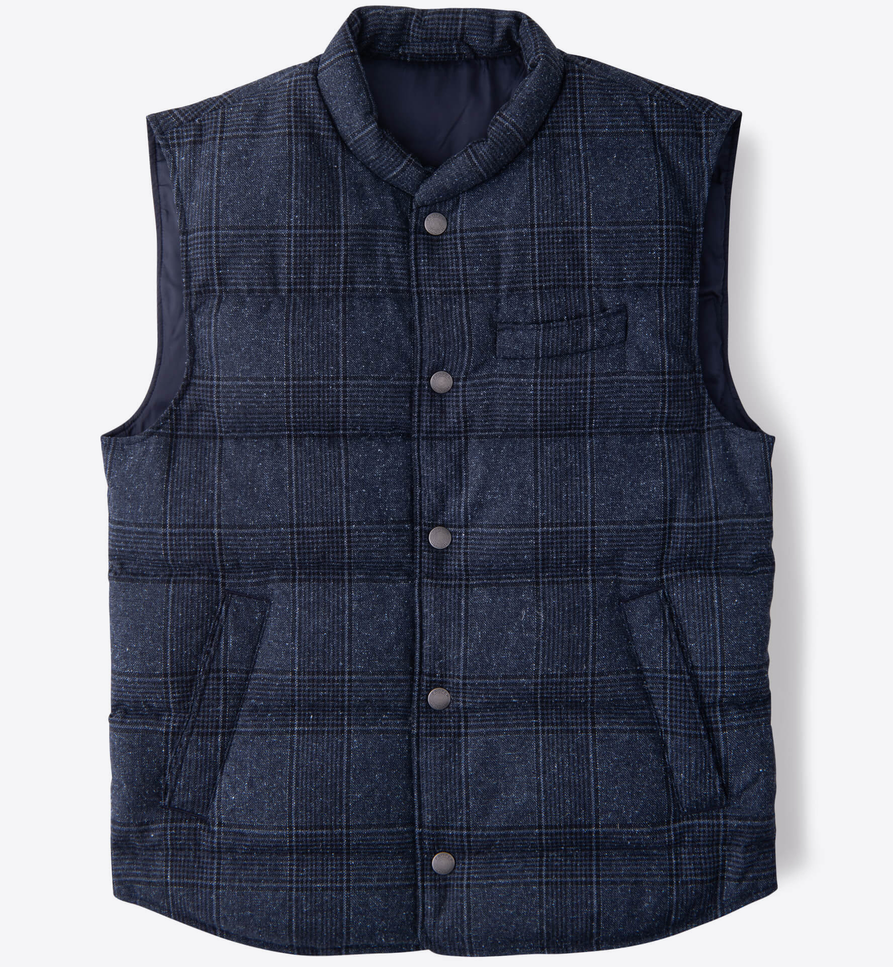 Cortina Navy Plaid Donegal Wool Snap Vest by Proper Cloth