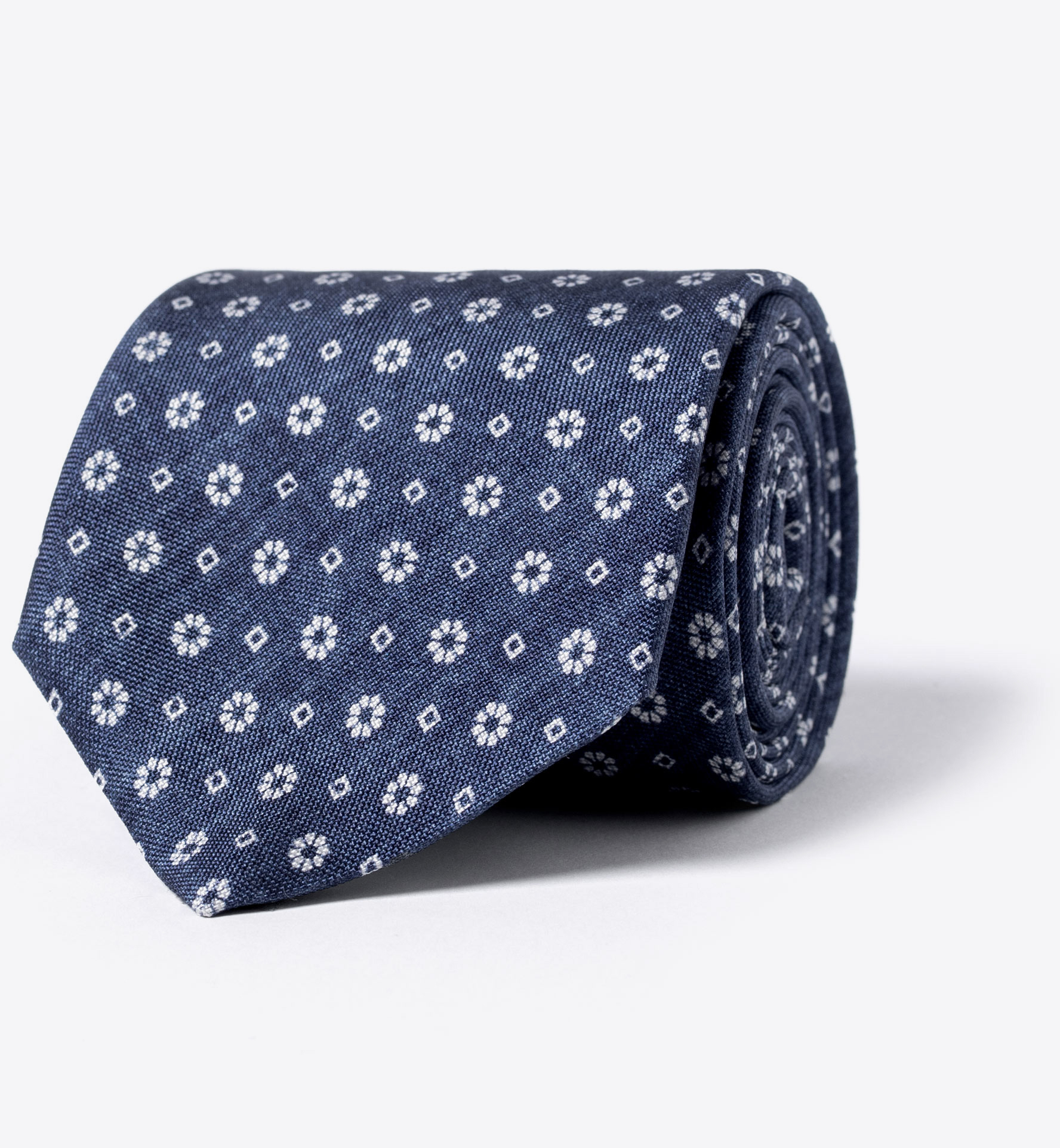 Faded Navy Foulard Print Silk Tie by Proper Cloth