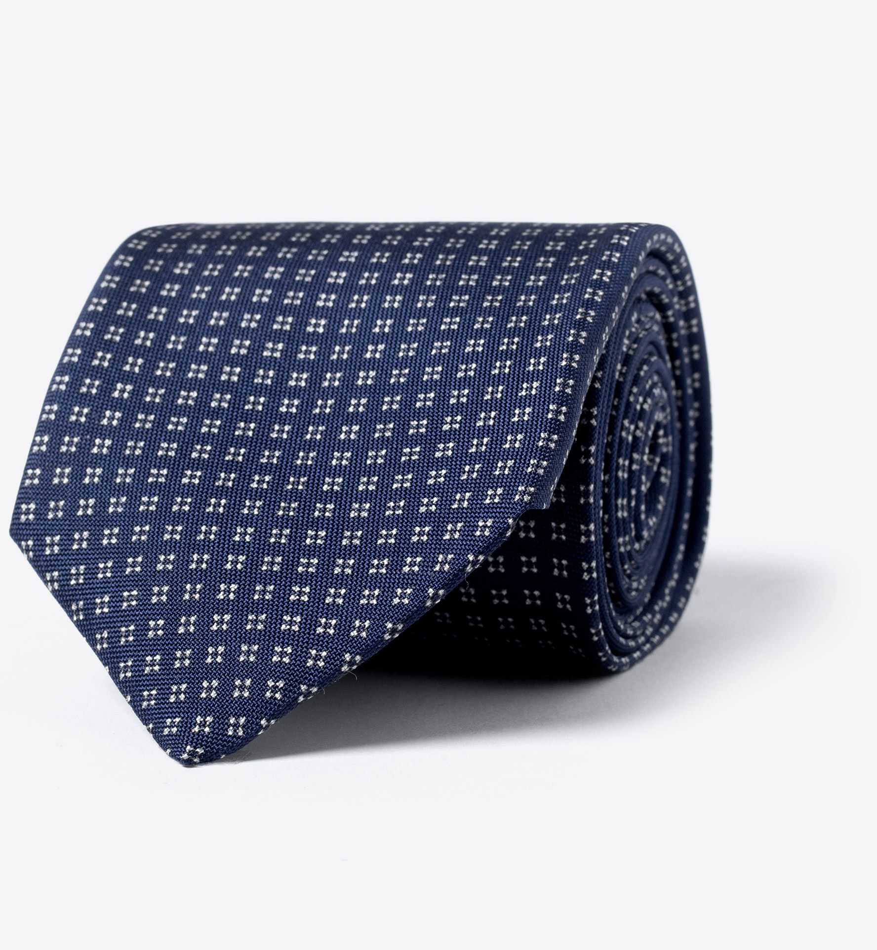 Navy Mini Foulard Print Silk Tie by Proper Cloth