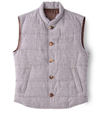 Cortina Beige Glen Plaid Wool and Linen Button Vest by Proper Cloth