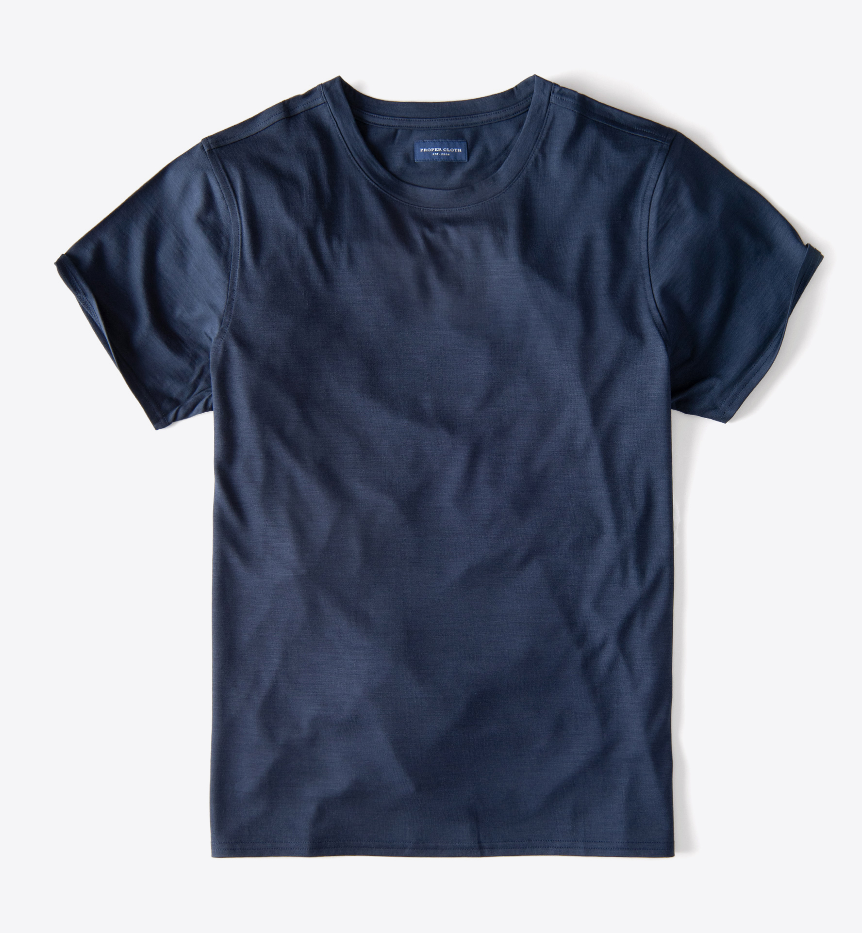 Navy Merino Wool Crewneck T-Shirt by Proper Cloth