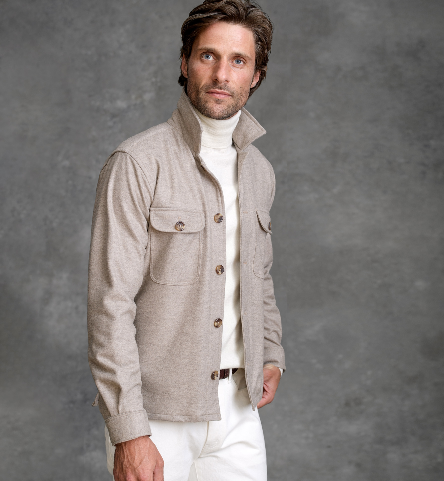 beige belted overshirt