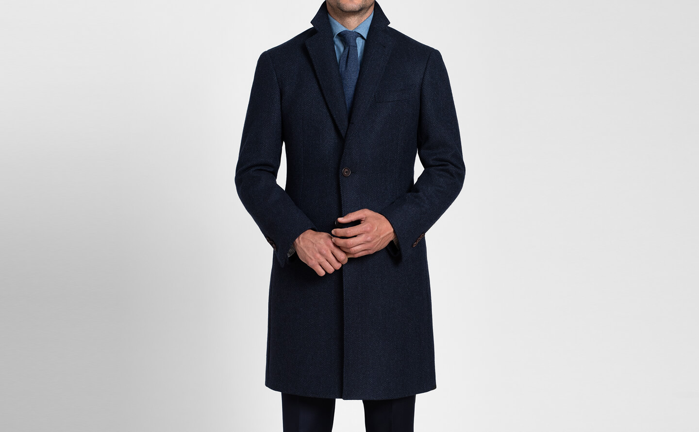 Bleecker Navy Herringbone Wool and Cashmere Coat by Proper Cloth