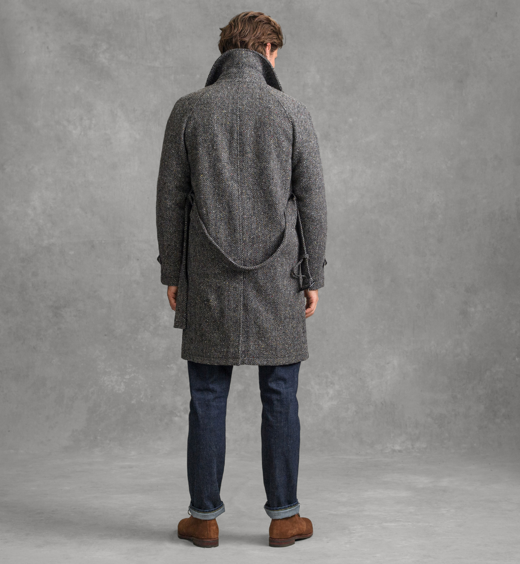 Crosby Grey Herringbone Wool Tweed Belted Coat By Proper Cloth