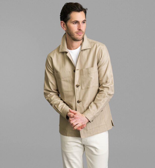 Beige Cotton and Linen Shirt Jacket