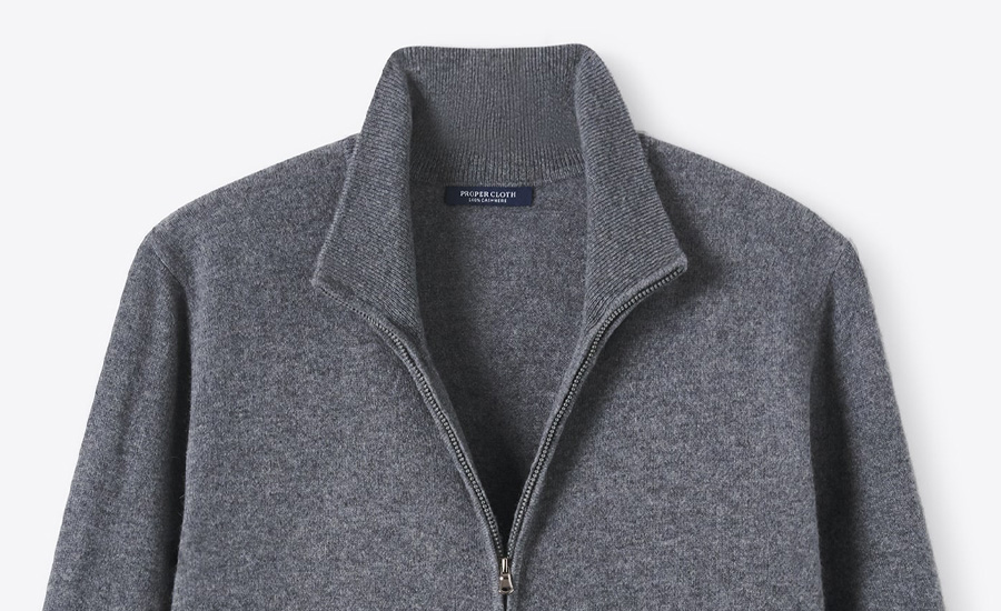 Grey Scottish Cashmere Full-Zip Sweater - Proper Cloth