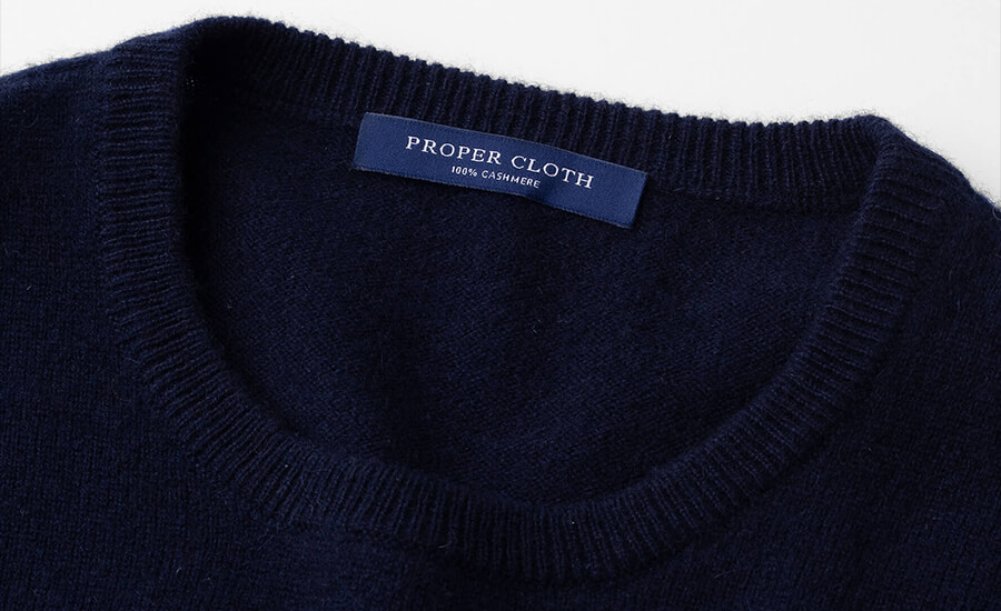 Navy Cashmere Crewneck Sweater by Proper Cloth