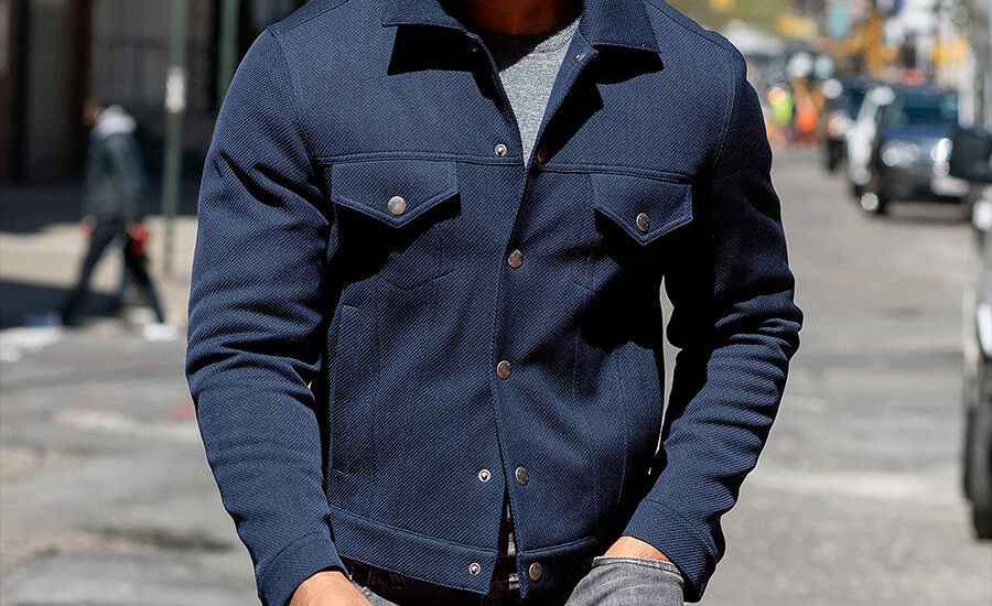 Lafayette Navy Blue Wool and Cotton Trucker Jacket by Proper Cloth