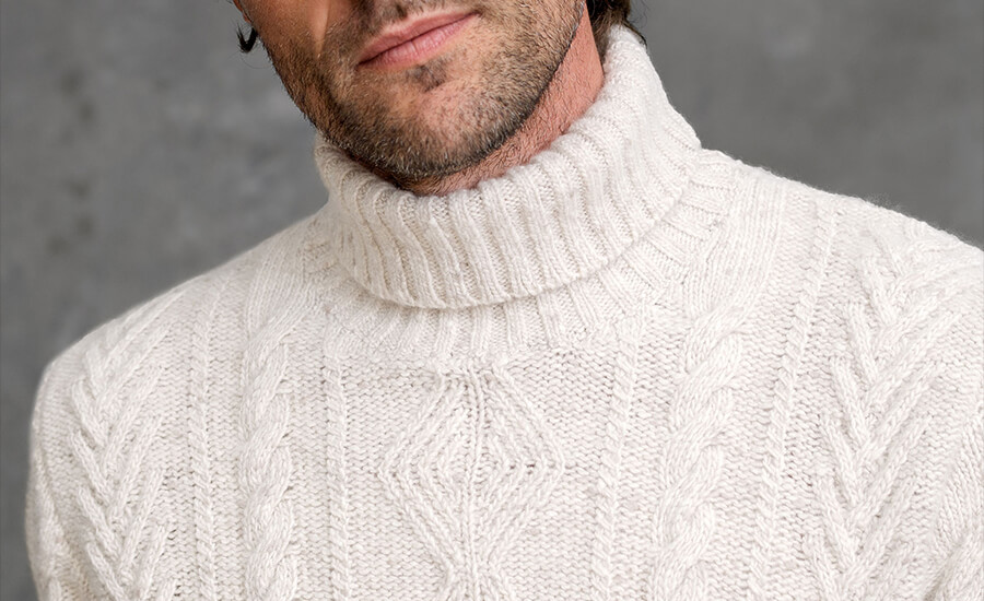 Italian Cream Wool and Cashmere Aran Turtleneck Sweater by Proper Cloth