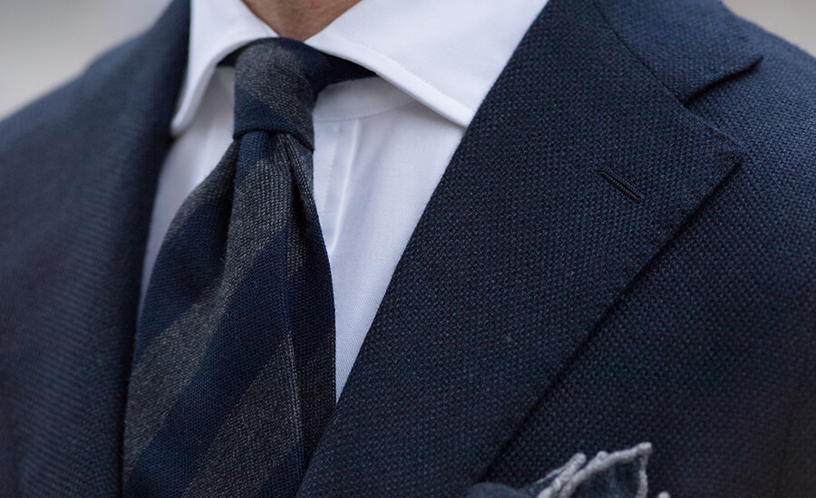 Navy and Charcoal Striped Wool Tie by Proper Cloth