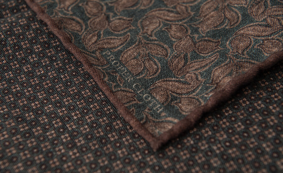 Green and Brown Floral Print Pocket Square by Proper Cloth