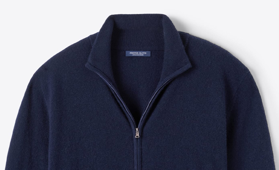 Grey Scottish Cashmere Full-Zip Sweater - Proper Cloth