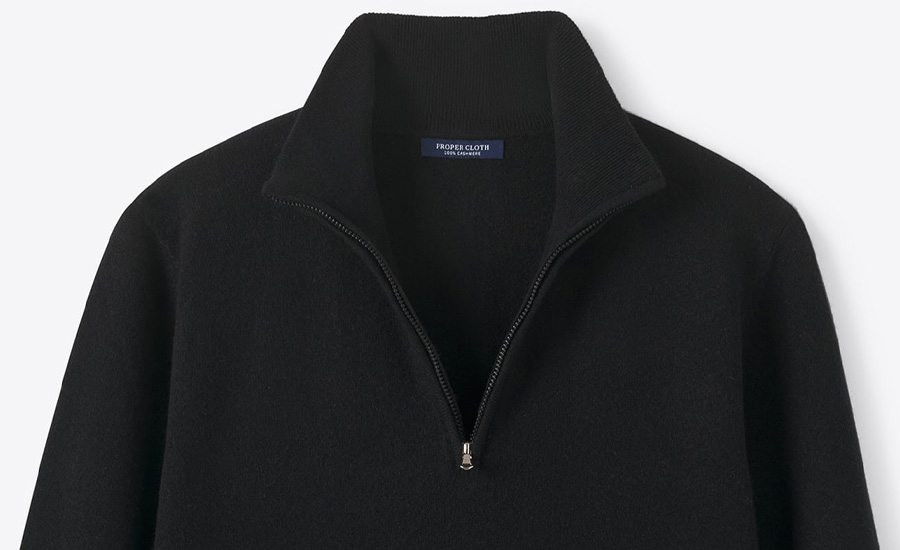 Black Scottish Cashmere Half-Zip Sweater | Proper Cloth