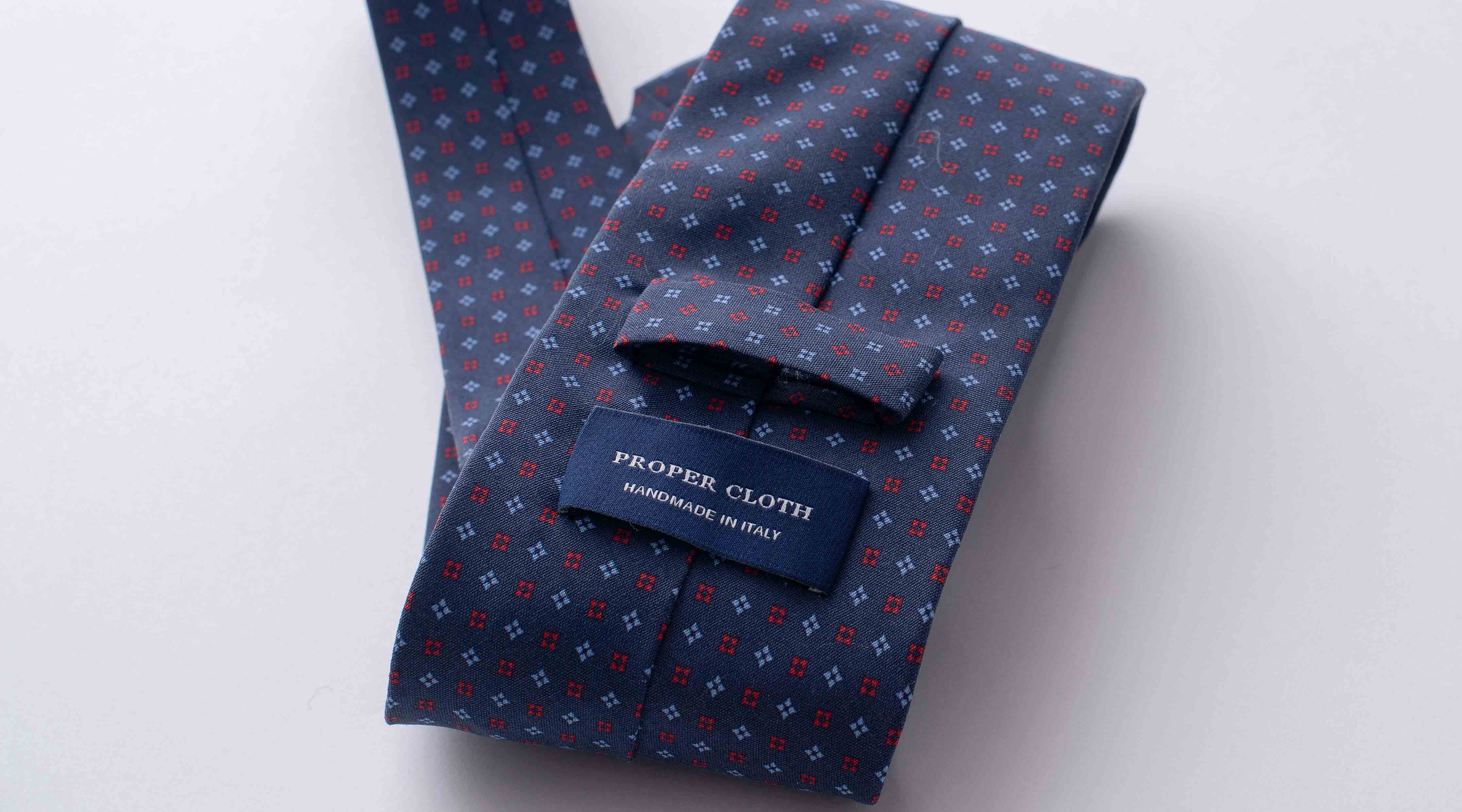 Slate Red and Light Blue Foulard Silk Tie by Proper Cloth