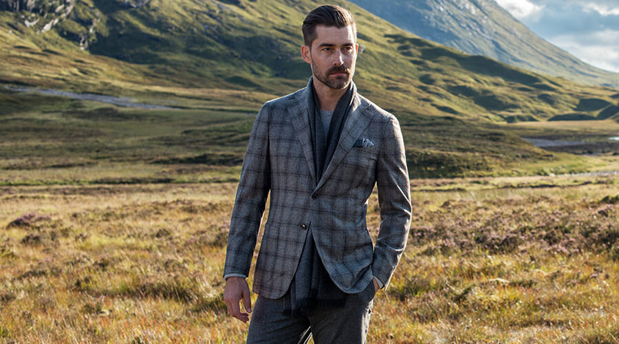 Hudson Grey Plaid Wool and Cashmere Flannel Jacket by Proper Cloth