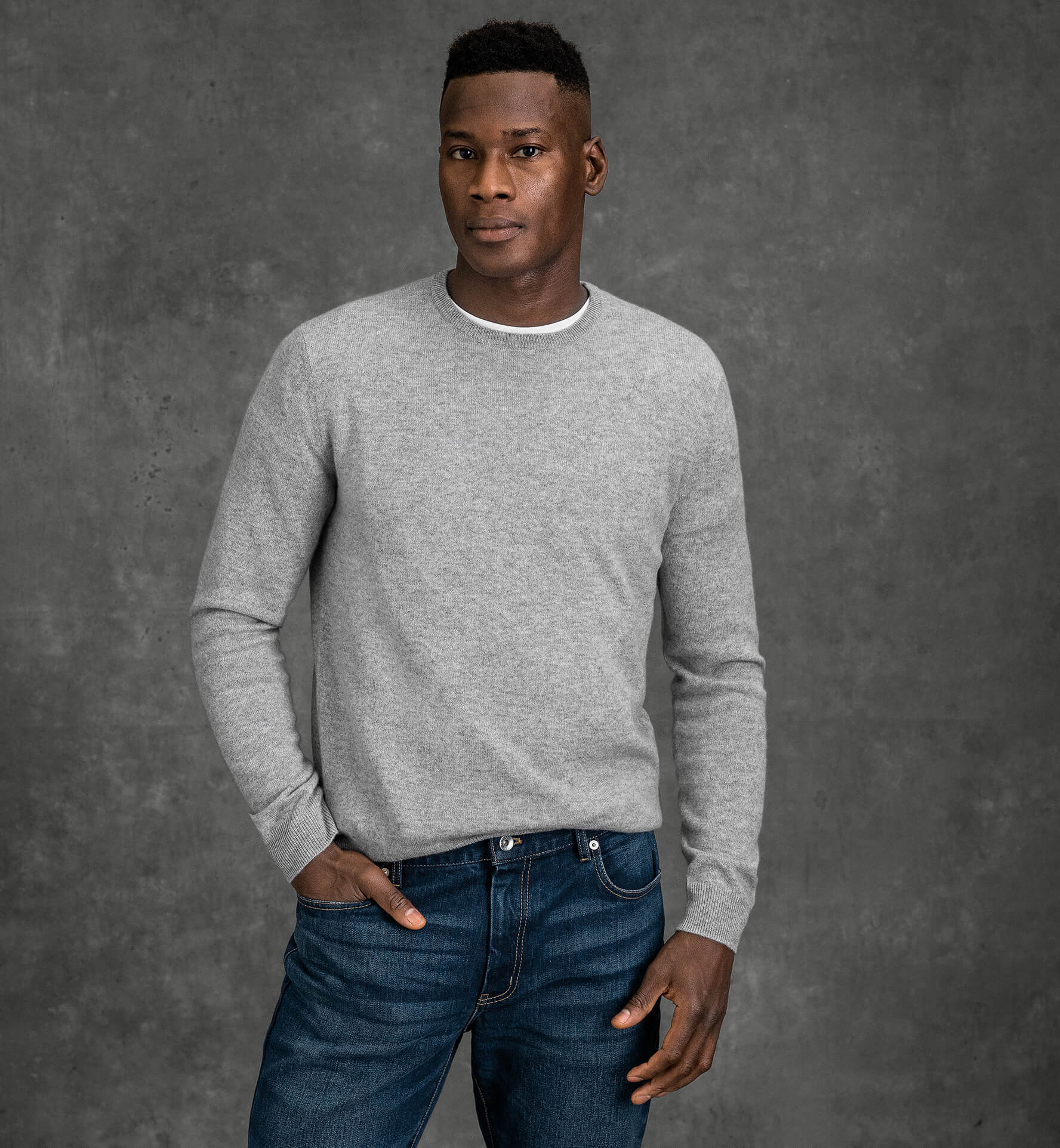 Light Grey Cashmere Crewneck Sweater by Proper Cloth