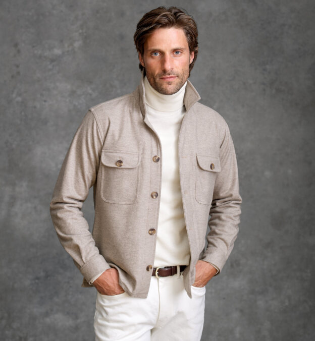 Beige Wool and Cashmere Knit Overshirt by Proper Cloth