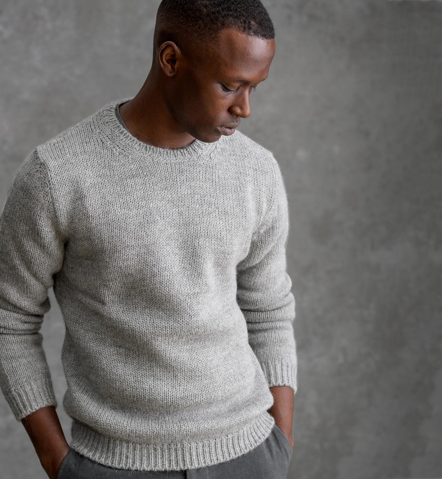 Grey Wool and Alpaca Heavy Crewneck Sweater by Proper Cloth