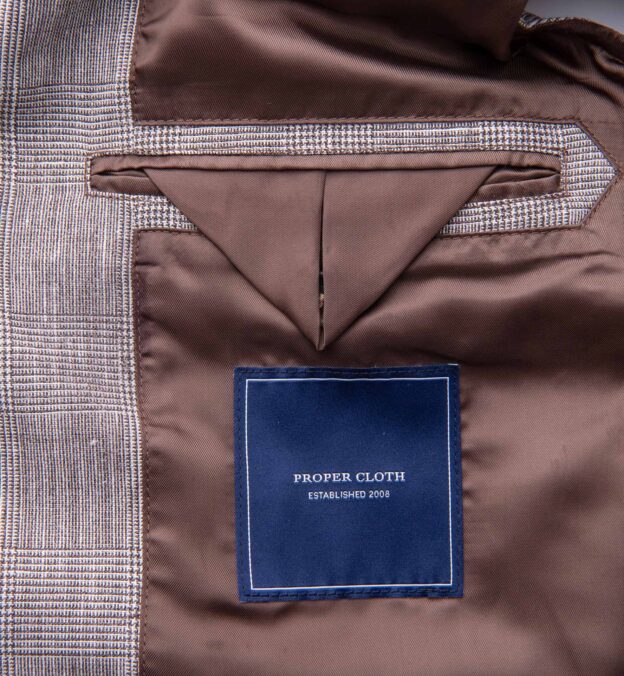Cortina Beige Glen Plaid Wool and Linen Button Vest