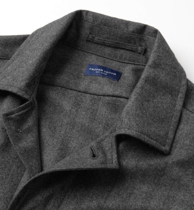 Charcoal Herringbone Wool Shirt Jacket by Proper Cloth