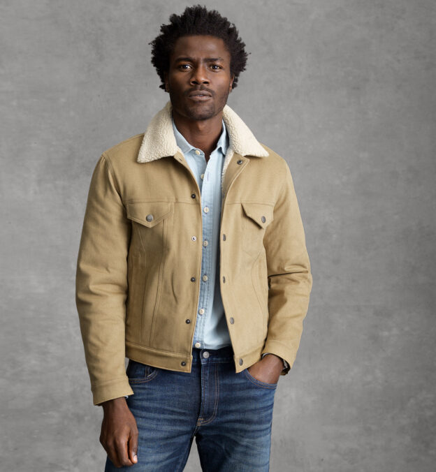 Lafayette Beige Shearling Lined Trucker Jacket