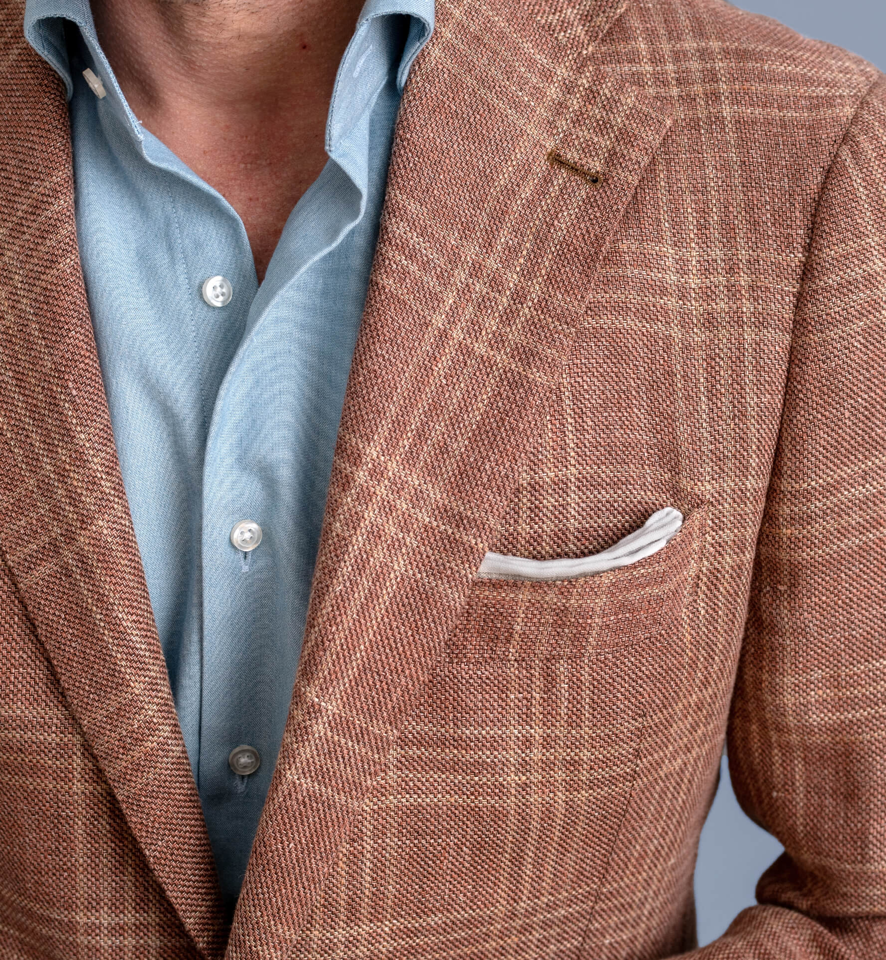 Bedford Sienna Plaid Linen And Wool Hopsack Jacket Custom Fit Tailored Clothing 5345