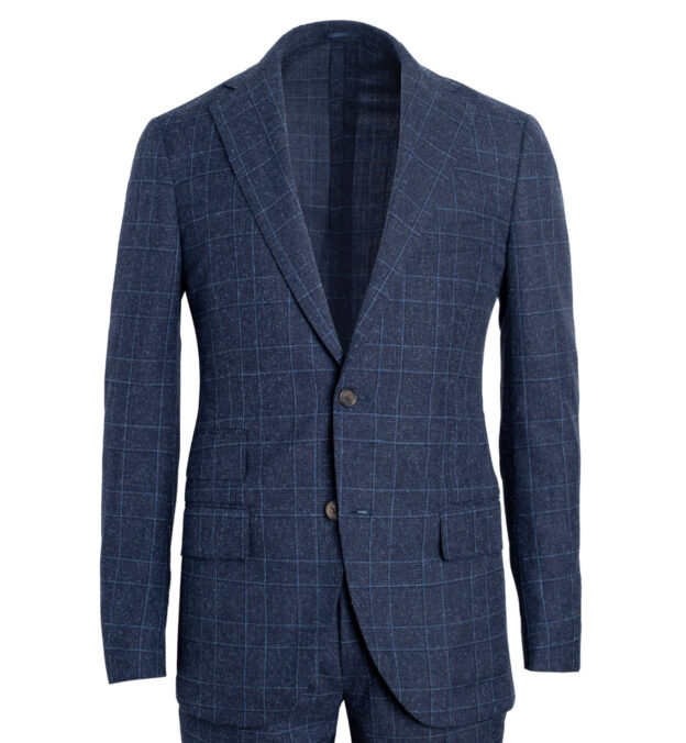 Bedford Navy Glen Plaid Wool And Silk Suit Jacket Custom Fit Tailored Clothing 9802