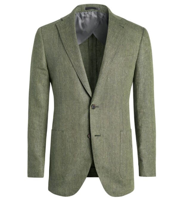 Green Linen Herringbone Bedford Jacket - Custom Fit Tailored Clothing