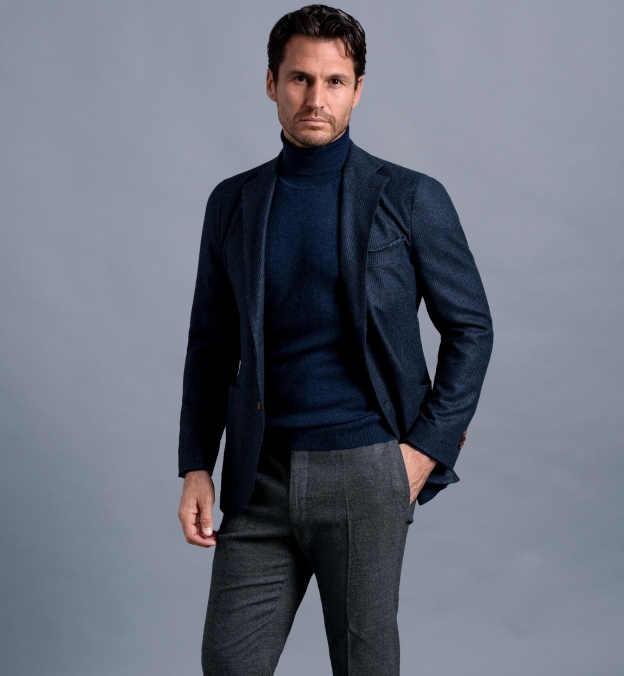 Bedford Navy Glen Plaid Wool and Cashmere Jacket - Custom Fit Tailored ...