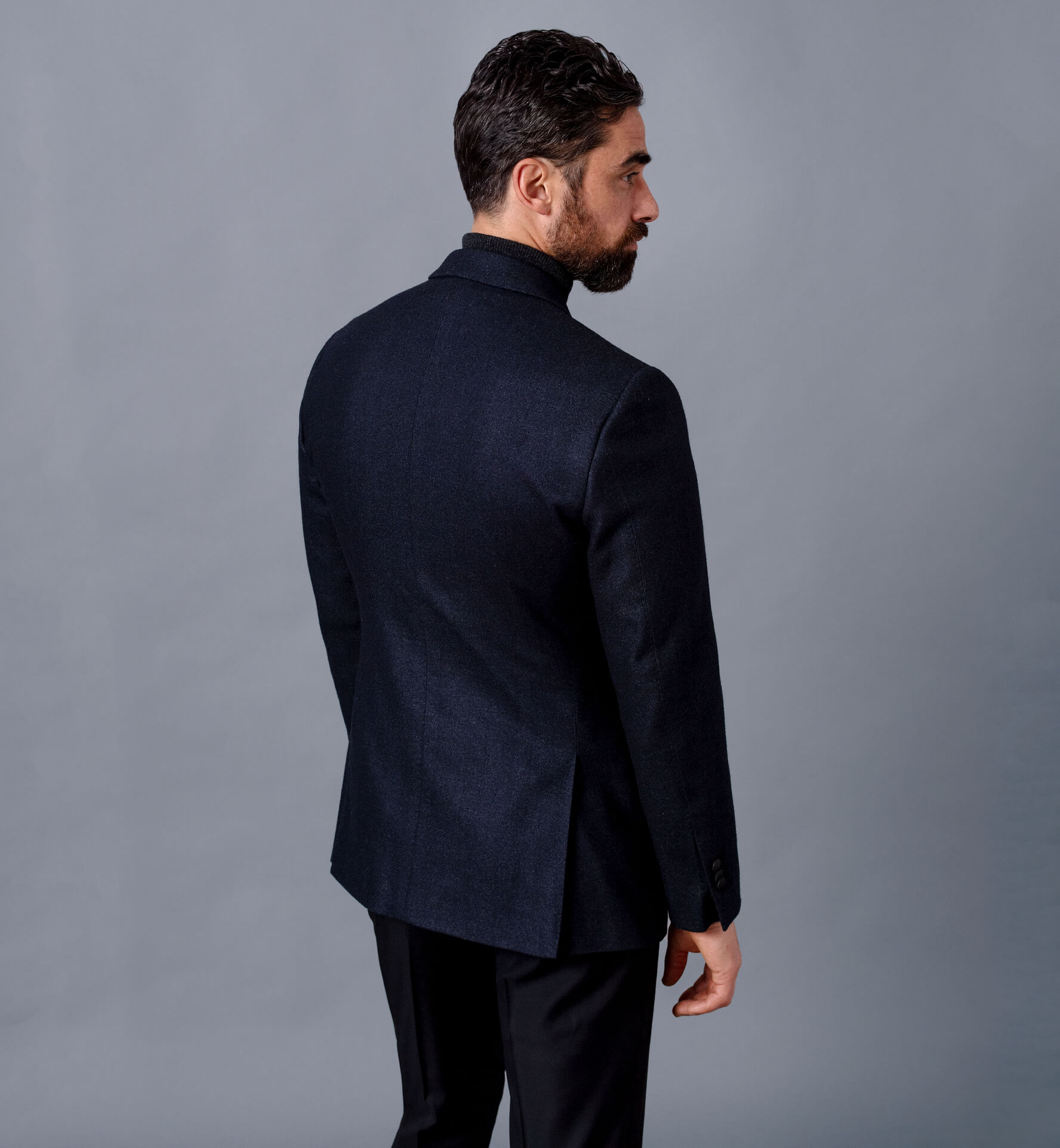 Mayfair Navy Wool Silk and Cashmere Flannel Dinner Jacket Custom Fit