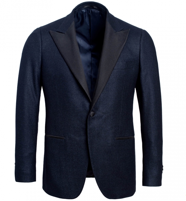 Mayfair Navy Wool Silk and Cashmere Flannel Dinner Jacket Custom Fit